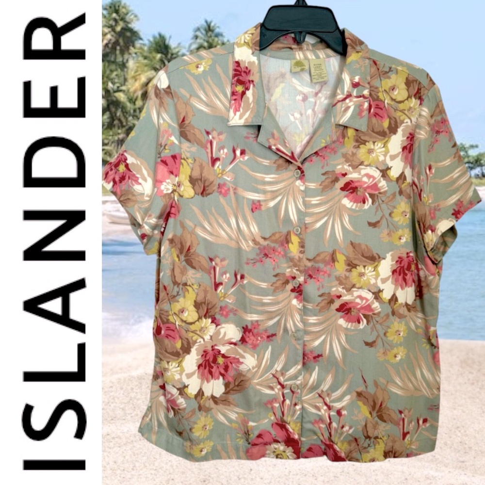 ISLANDER HAWAIIAN SHIRT. WOMENS BUTTON UP TROPICAL SHORT SLEEVE SHIRT. LIKE NEW - Picture 5 of 14